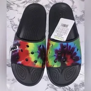 CROCS Unisex Classic Tie Dye Graphic Slide Sandals Black/Multicolor CROCS | Shoes | Crocs Classic Black Multicolor Tie Dye Slide  main image 3